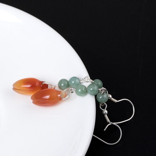 Natural Jade Flower Drop Earrings - Image 5