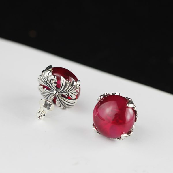 Vintage Style Red Jade Flower Earrings - Image 4
